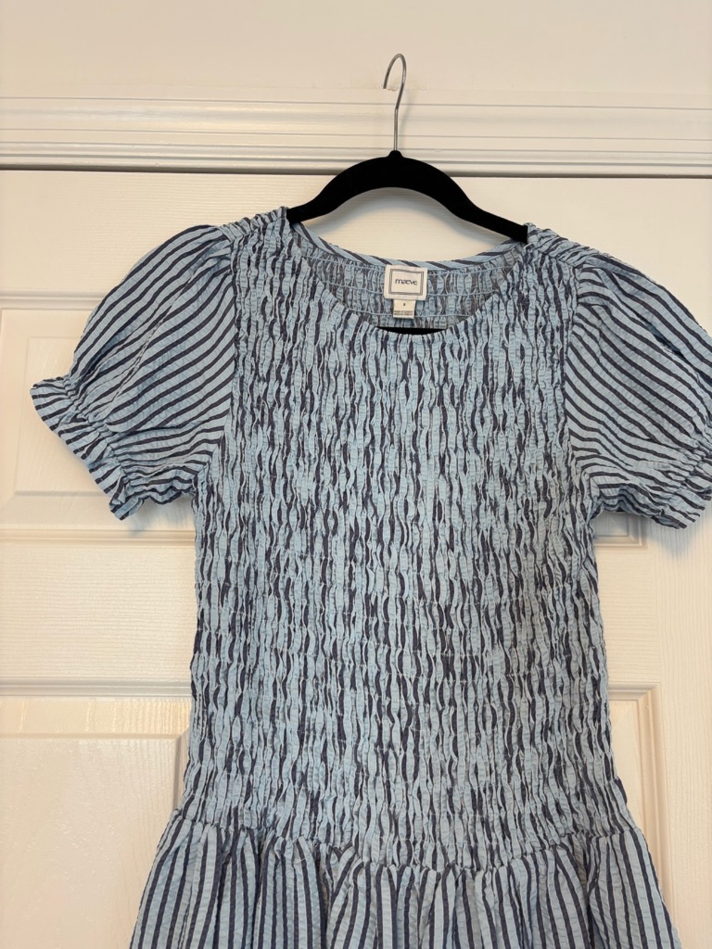 Maeve Anthropologie Margie Smocked Striped Mini Dress Blue White Size Small - Picture 10 of 12